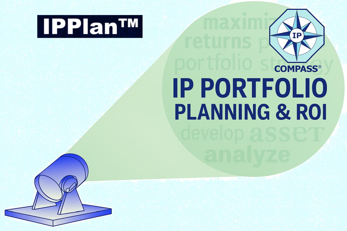 IPPlan Portfolio Planning and ROI feature image with spotlight theme and IP COMPASS® logo