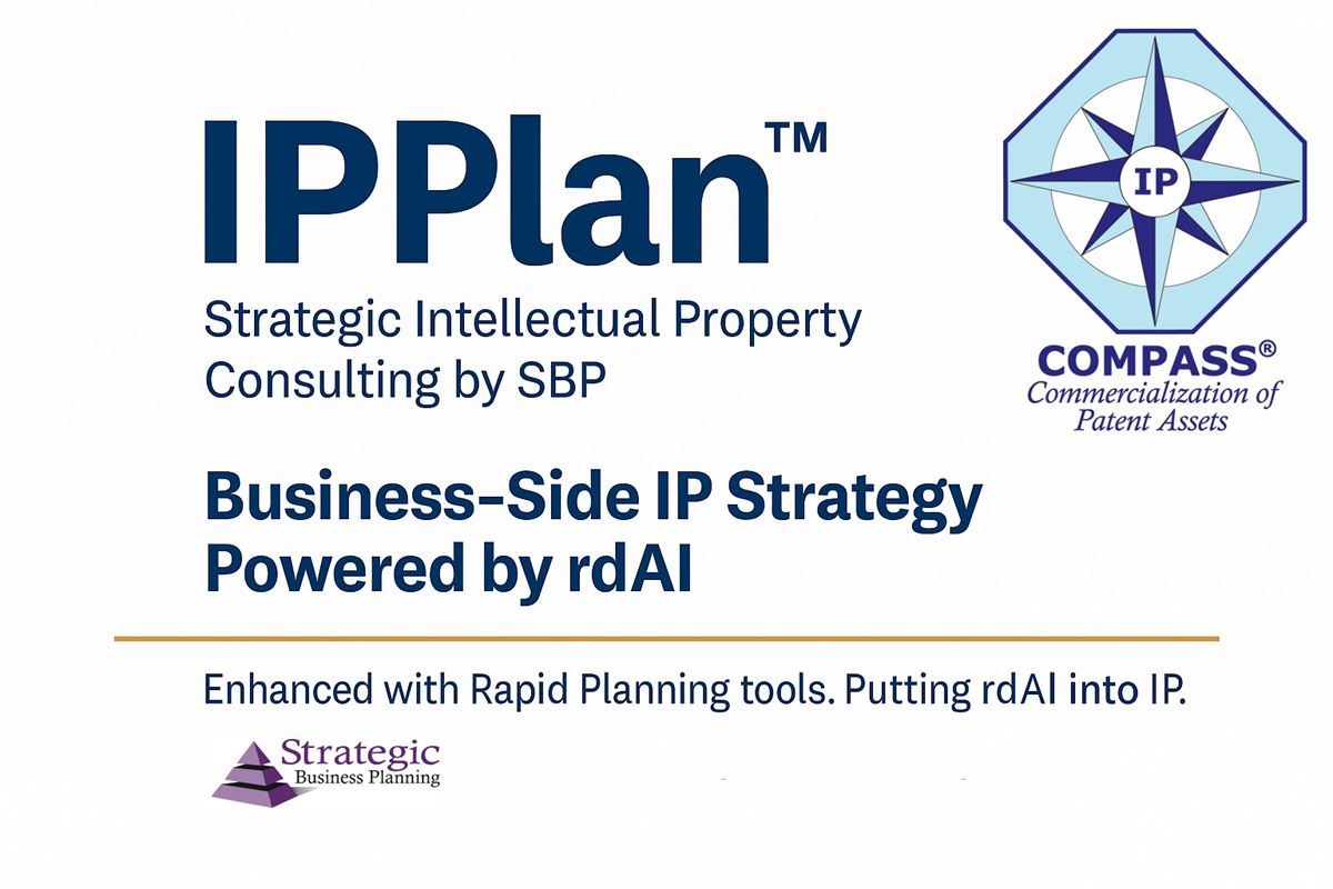 IPPlan™ logo with IP COMPASS® – Strategic Intellectual Property Consulting by SBP using rdAI and rapid planning tools