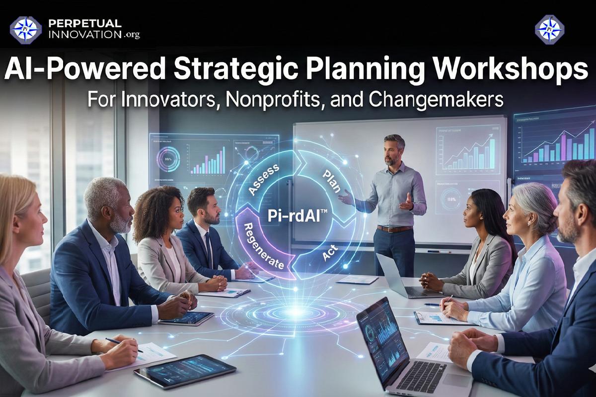 : A facilitator leading an AI-powered strategic planning workshop for a diverse team, utilizing the Pi-rdAI regenerative model.